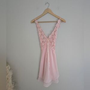 Vintage LaSenza lingerie negligee babydoll top crocheted floral pink Spendida